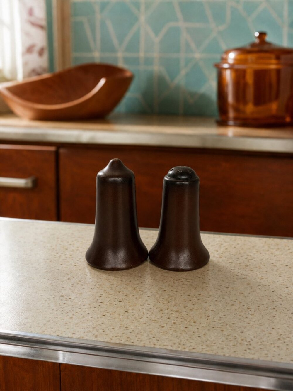 Vintage Made in England Brown Pottery Salt and Pepper Shakers